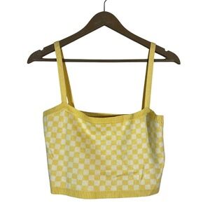 NWT American Threads Checkered Knit Cami Tank Top Yellow Retro Cropped Size M